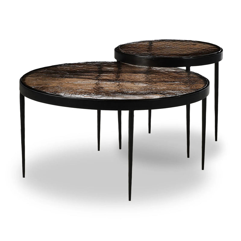 Yoko Smoked Brown Cast Glass Nesting Table | shipping 6/23/2025