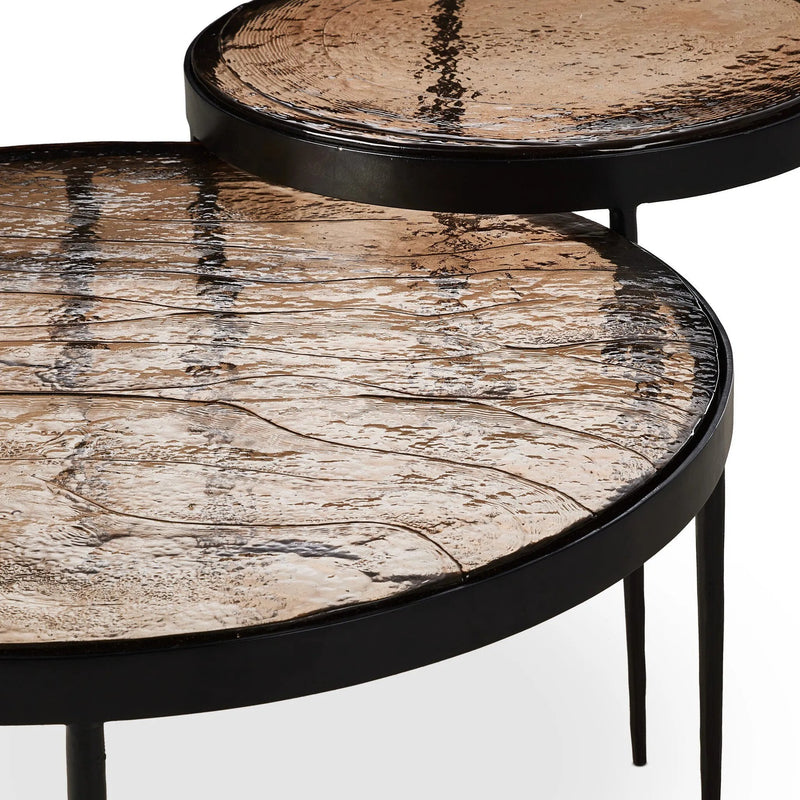 Yoko Smoked Brown Cast Glass Nesting Table | shipping 6/23/2025