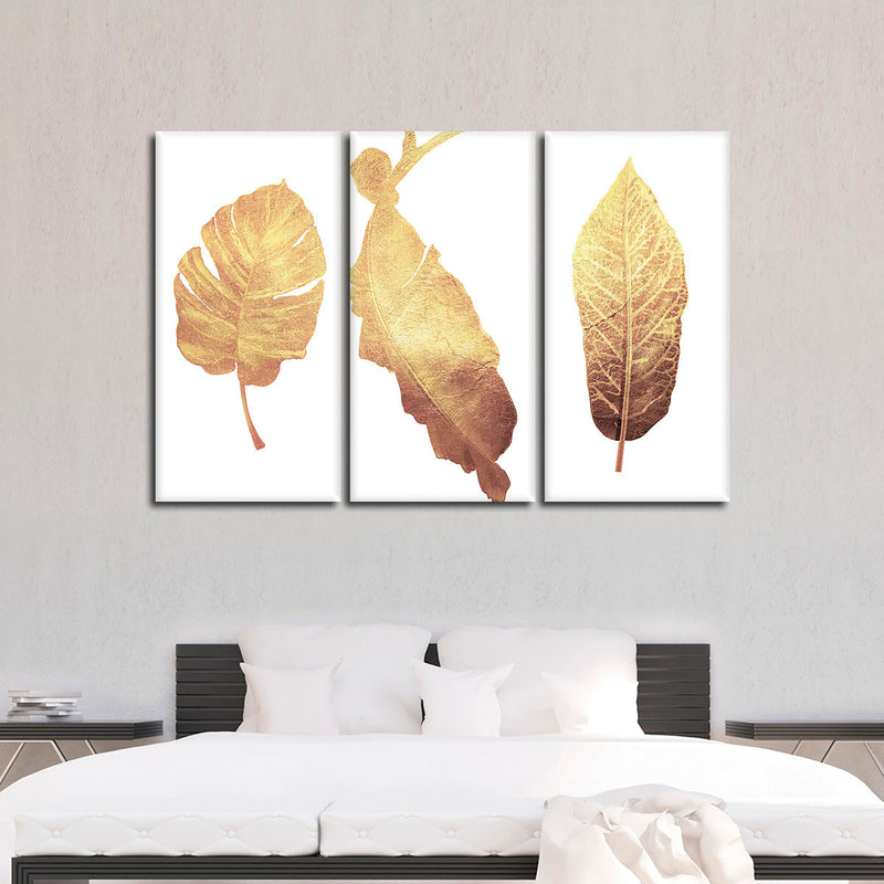 Triple Golden Leaves Wall Art