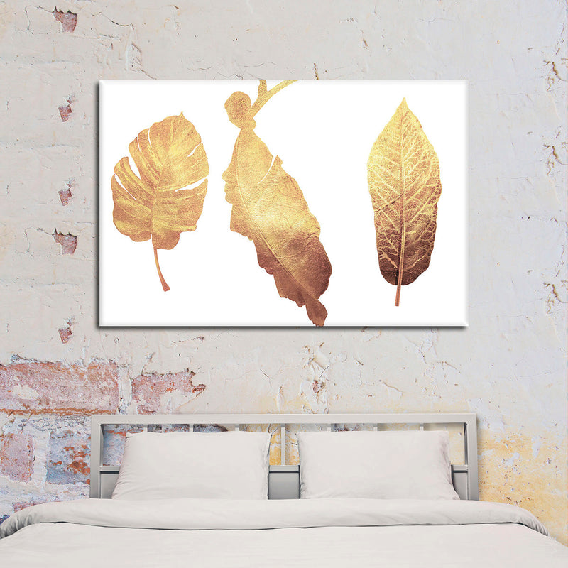 Triple Golden Leaves Wall Art