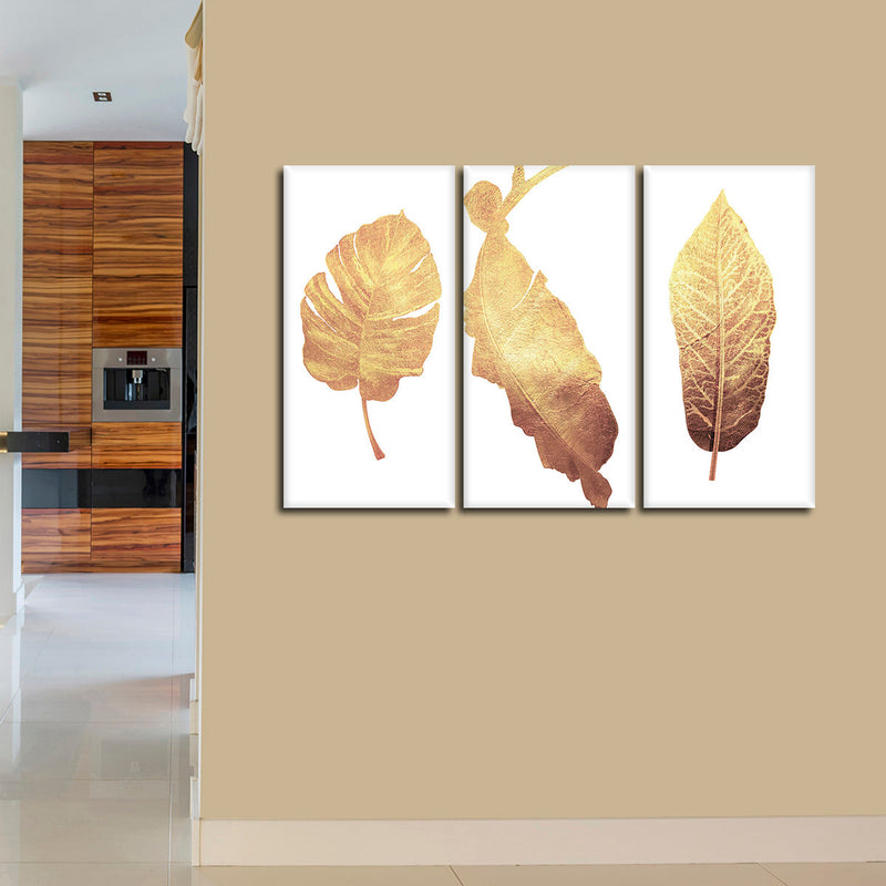 Triple Golden Leaves Wall Art