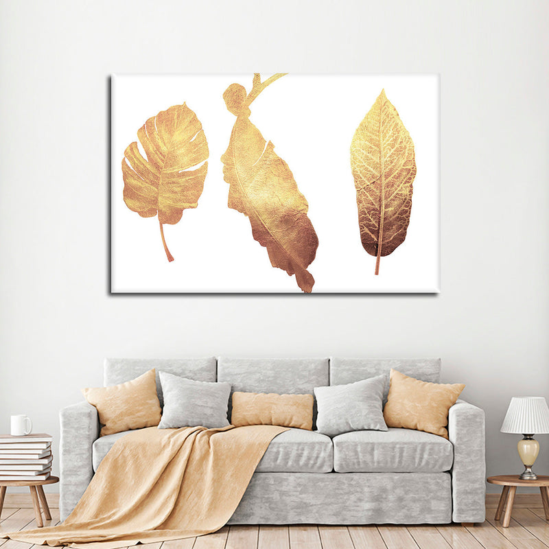 Triple Golden Leaves Wall Art