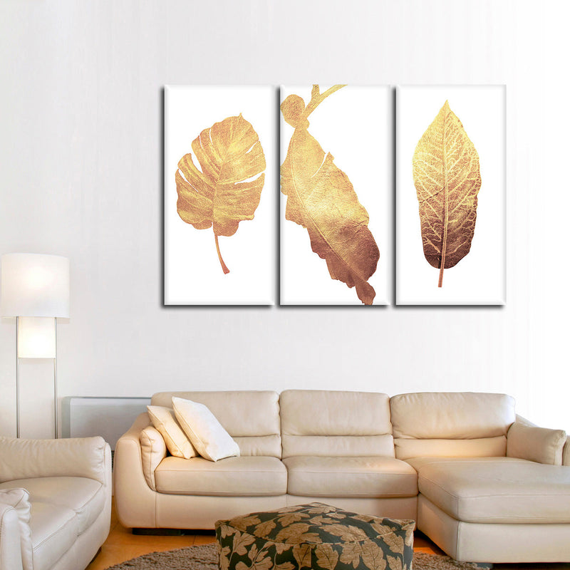 Triple Golden Leaves Wall Art