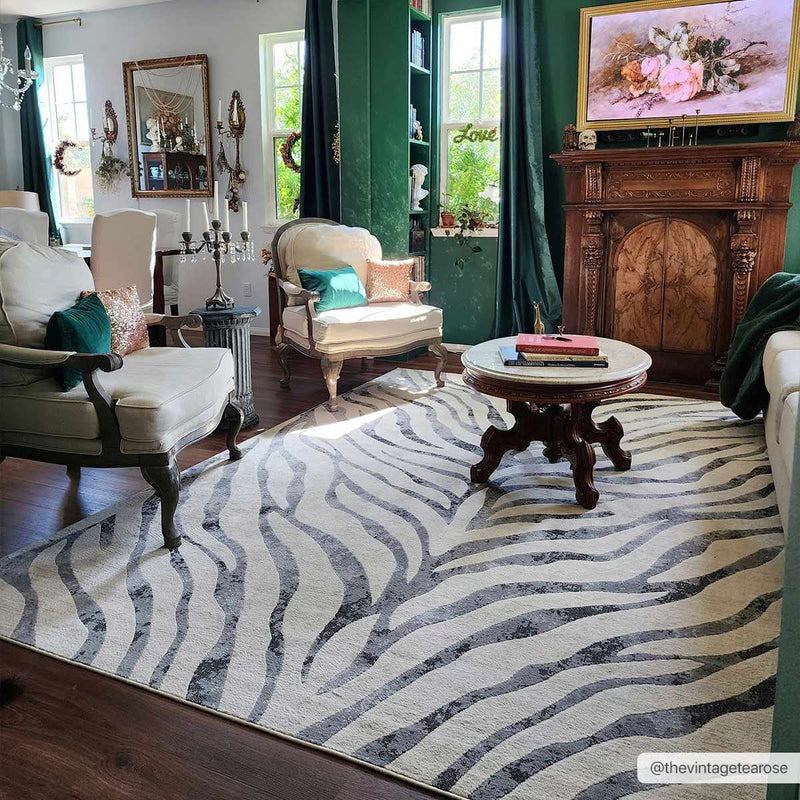 Gray Ecorse Zebra Print Area Rug