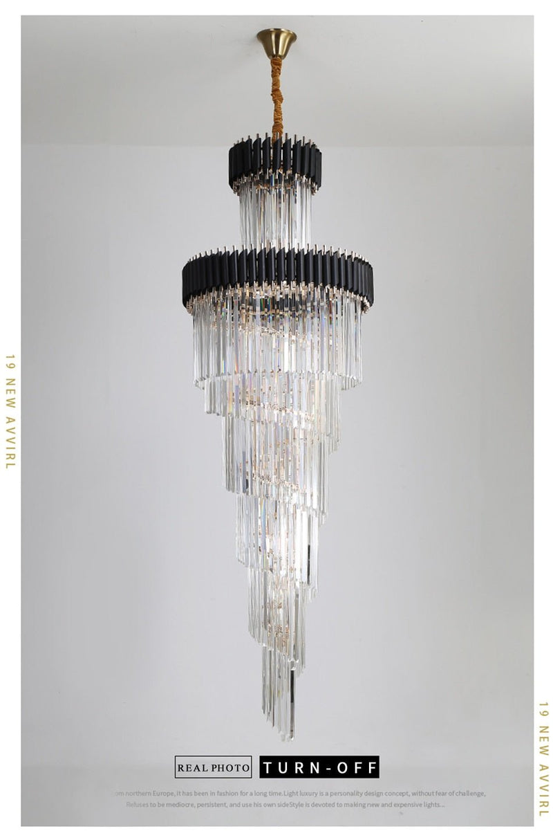 MIRODEMI®  Crystal Black Designer LED Chandelier for lobby, foyer, staircase, living room, stairwell