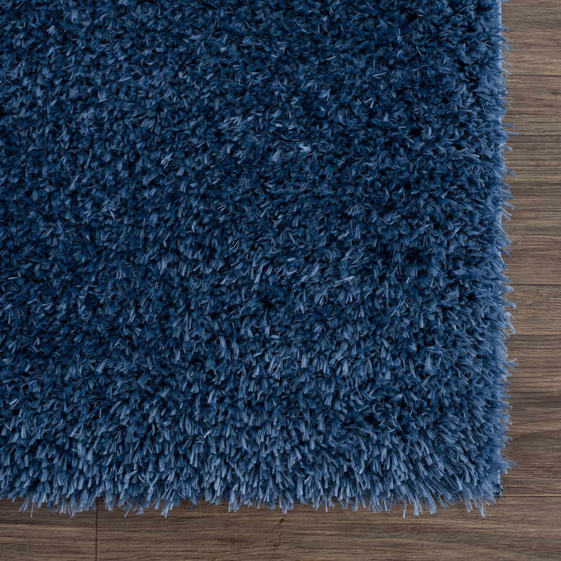 Faina Solid Dark Blue Shag Rug Washable