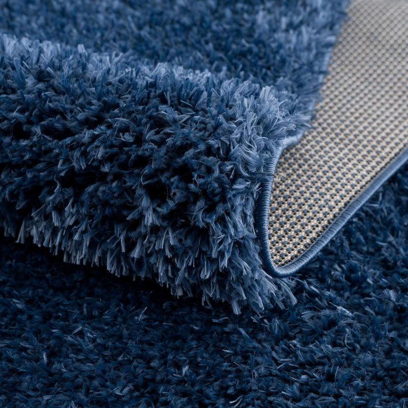 Faina Solid Dark Blue Shag Rug Washable