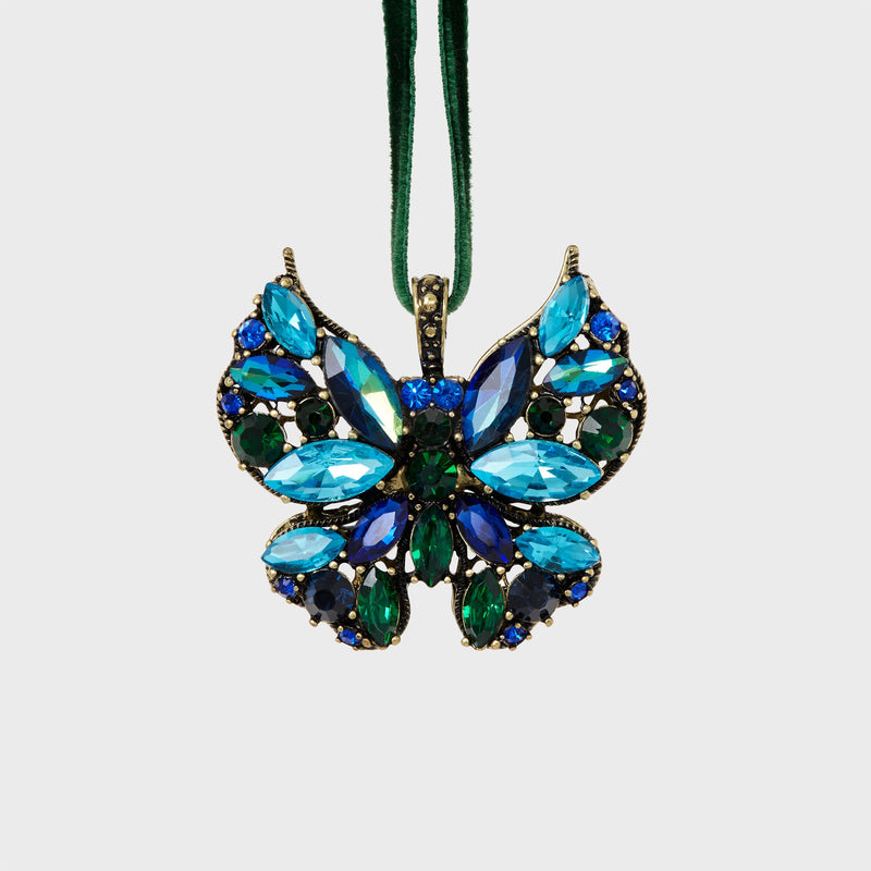Mini butterfly ornament boxed set of two, sapphire