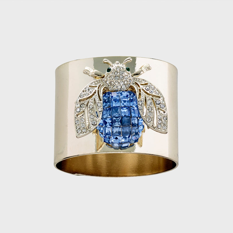 Sparkle bee napkin rings, blue, set of two