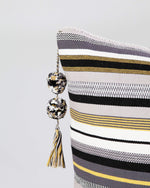 SALE SanCri Happy Stripe Pillow - Grey & Ochre