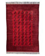 Hand-Knotted Turkoman Ersari Wool Rug – 6’7” x 9’6” – Rich Red Tones, Geometric Design