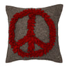 Hand Felted Wool Pillow Cover –Red Peace Sign on Gray – 20”