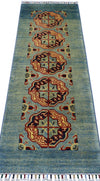 Hand-Knotted Afghani Kazak Wool Rug – 2’1″  x  5’7″