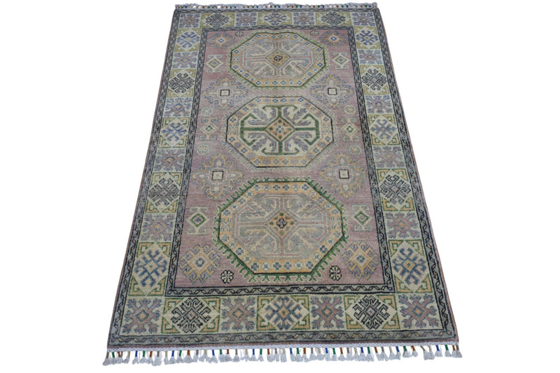 Hand-Knotted Afghani Kazak Wool Rug – 4’ x  6’