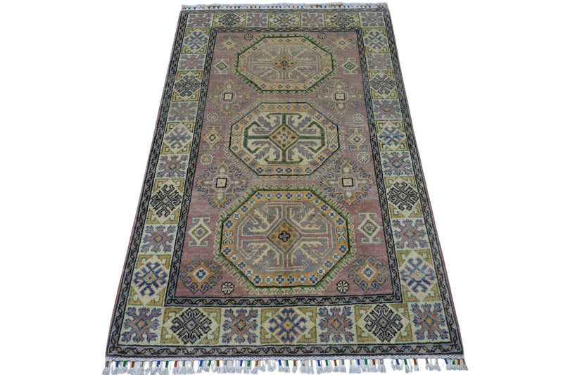 Hand-Knotted Afghani Kazak Wool Rug – 4’ x  6’