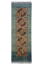 Hand-Knotted Kazak Afghani Wool Rug I Green 2' x 5'7"