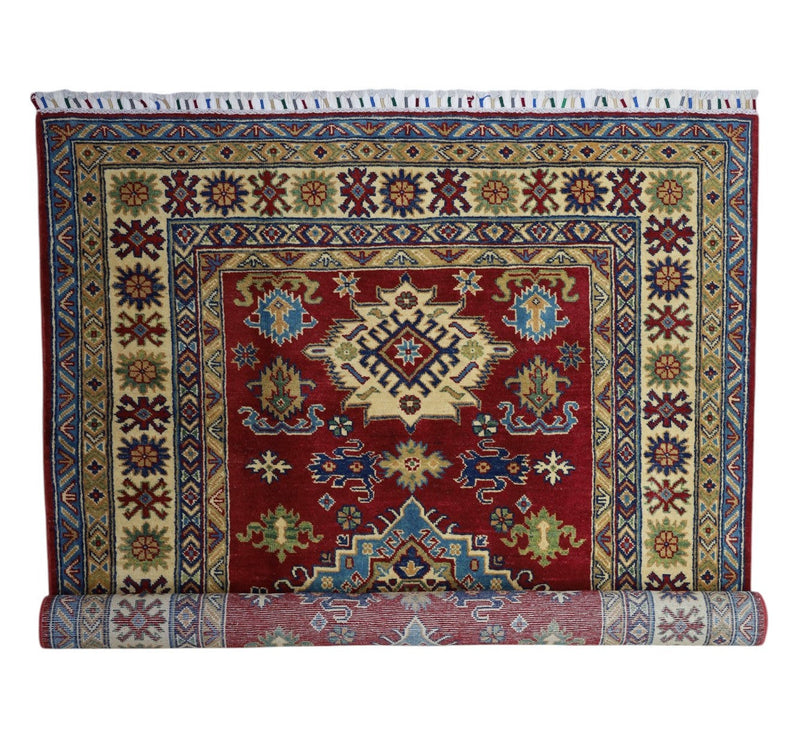 Hand-Knotted Afghani Kazak Wool Rug – 4’9″  x  6’8″