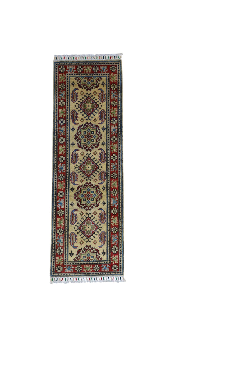 Hand-Knotted Afghani Kazak Wool Rug – 2’0″  x  6’2″