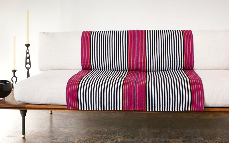 SALE SanCri Cotton Throw - Black Stripe w/ Red SALE