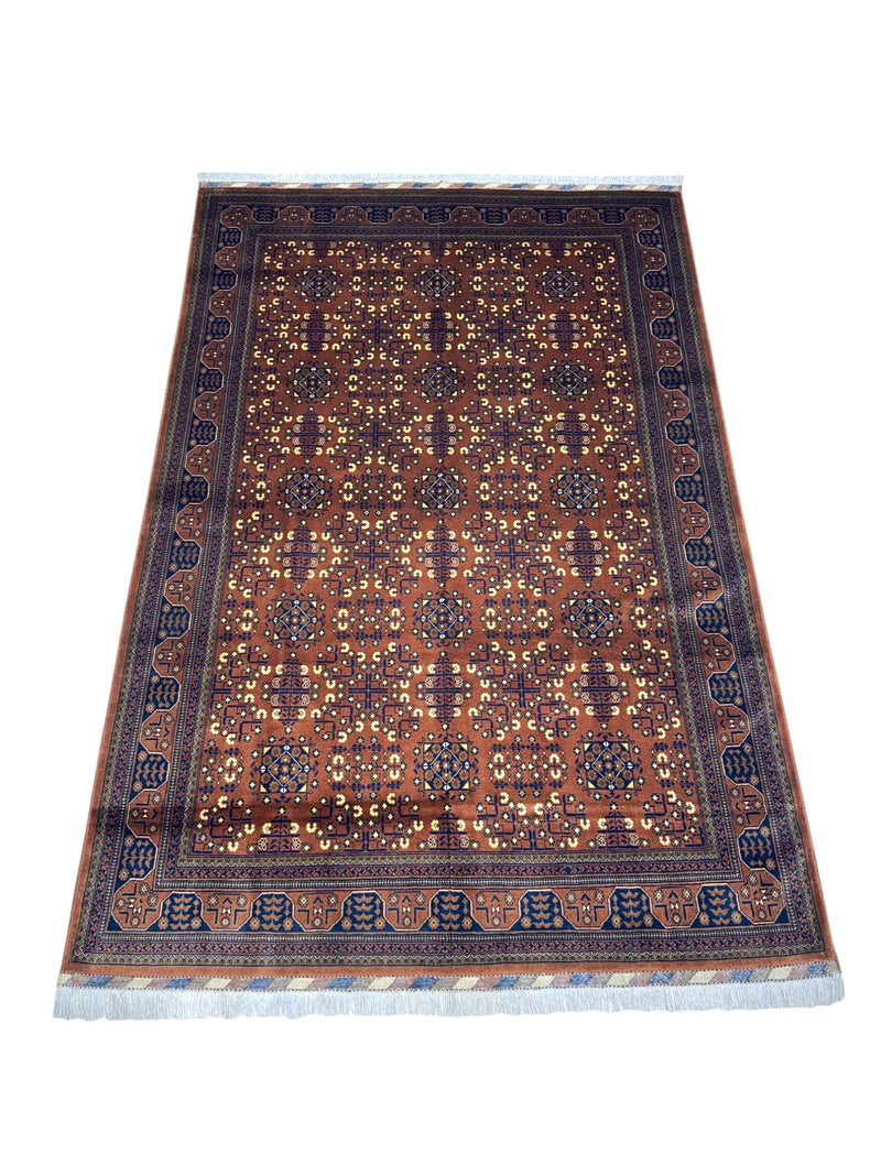 Hand-Knotted Afghani Bukharayi Wool Rug – 6’7″  x  9’7″