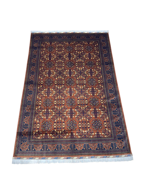 Hand-Knotted Afghani Bukharayi Wool Rug – 6’7″  x  9’7″