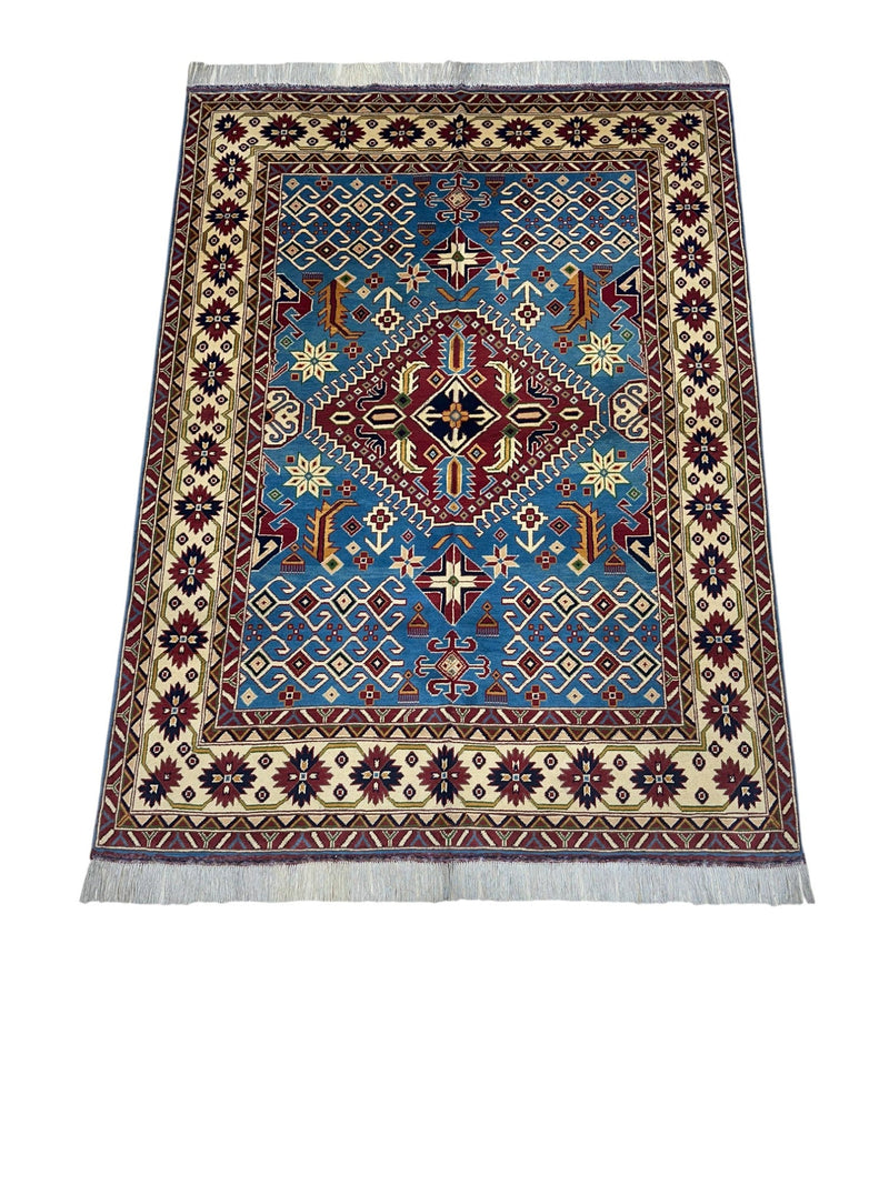 Hand-Knotted Afghani Kazak Wool Rug – 5’0″  x  6’8″