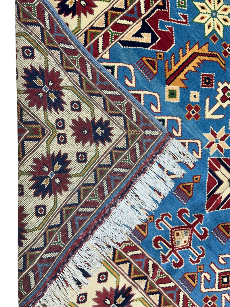 Hand-Knotted Afghani Kazak Wool Rug – 5’0″  x  6’8″