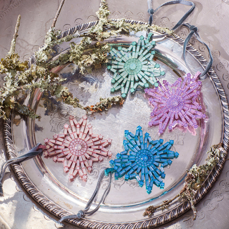 Baguette snowflake hanging ornaments boxed set, sherbet