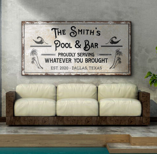 Personalized Rustic Pool And Bar Sign