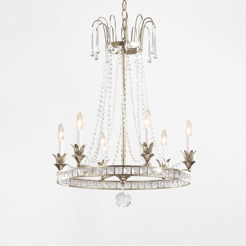 Italian silver leaf chandelier with crystals.