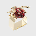 Large sparkle bee napkin ring, ruby, set of four