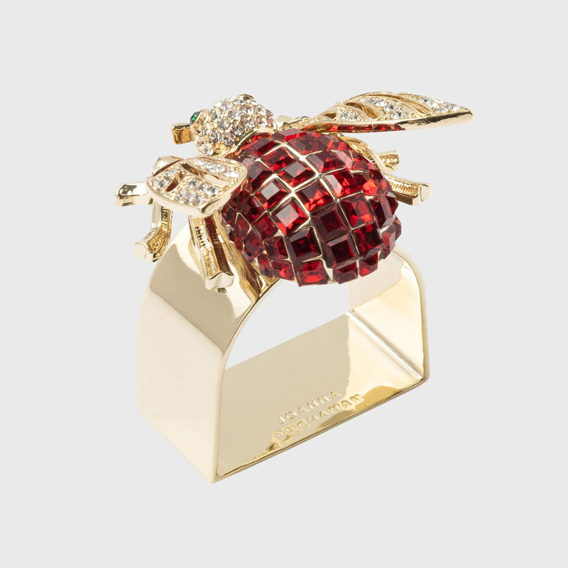 Large sparkle bee napkin ring, ruby, set of four
