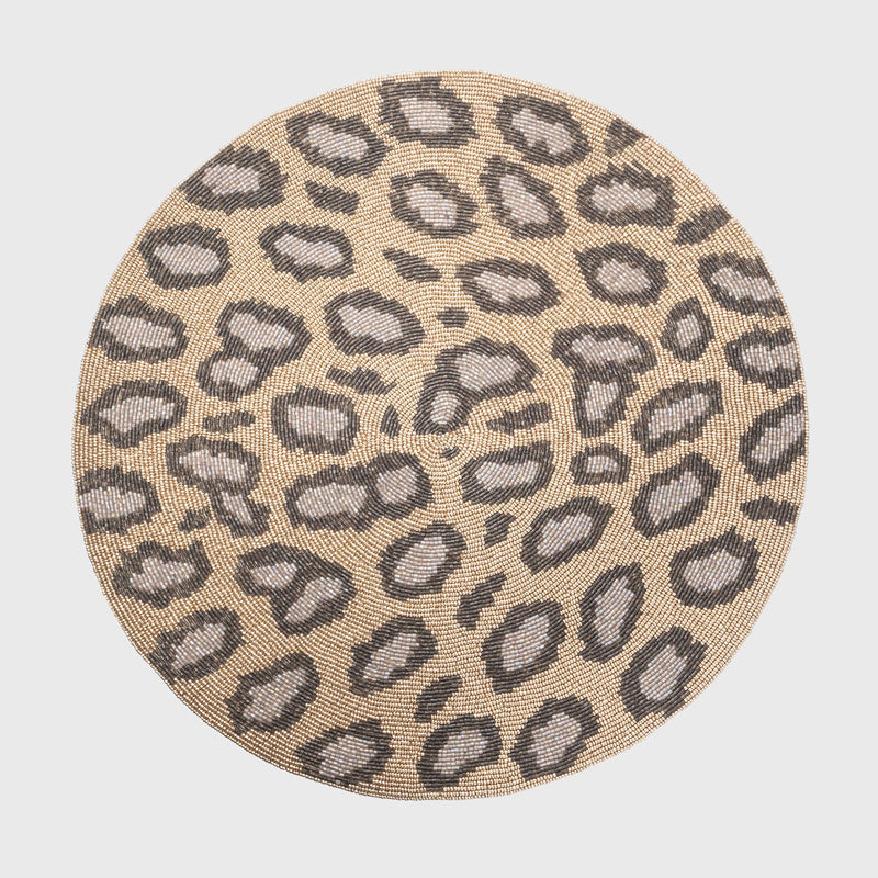 Animal pattern hand beaded placemat, gold