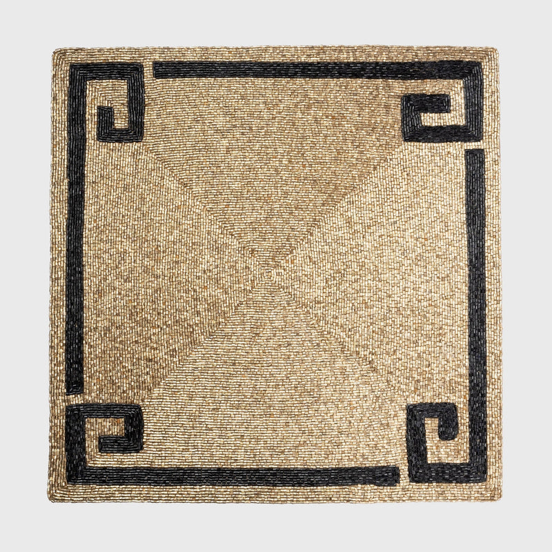 Greek key hand beaded placemat, gold