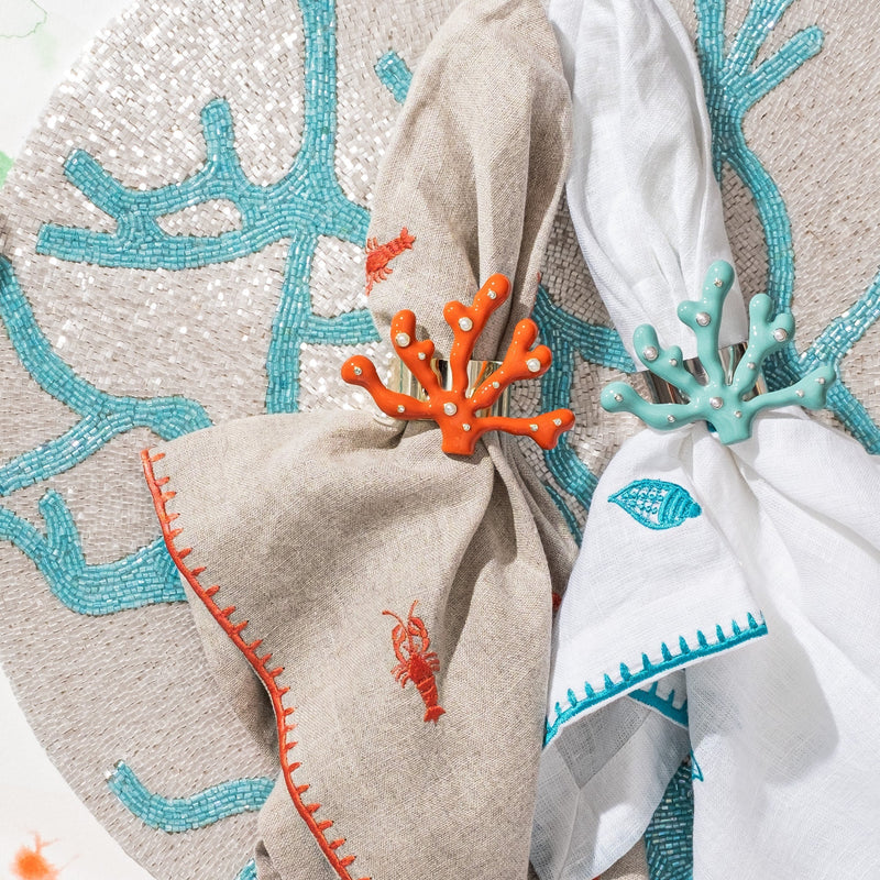 Lobster embroidered dinner napkins, flax, set of two
