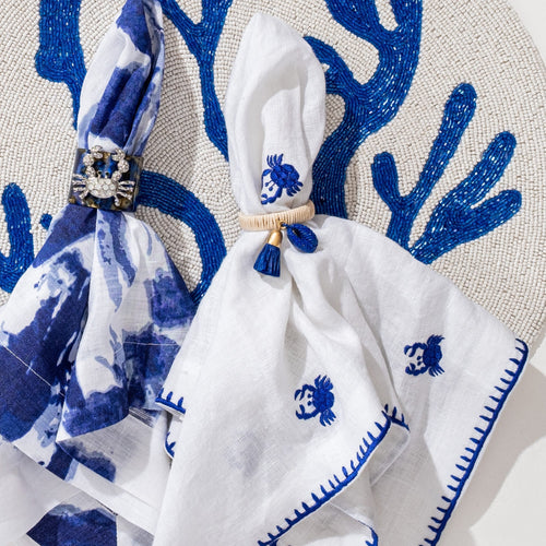 Skinny puka shell napkin rings, blue, set of four