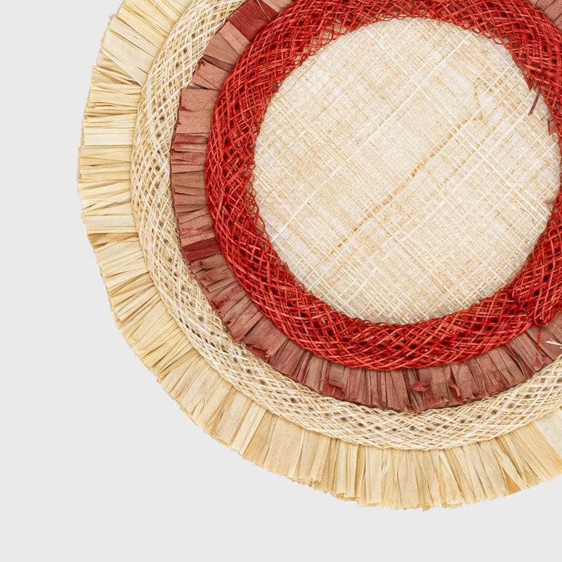 Ruffle edge straw coasters, red