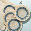 Ruffle edge straw coasters, indigo