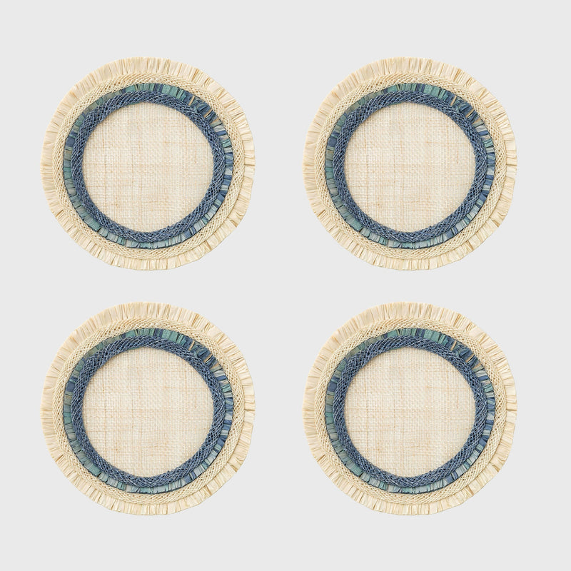 Ruffle edge straw coasters, indigo