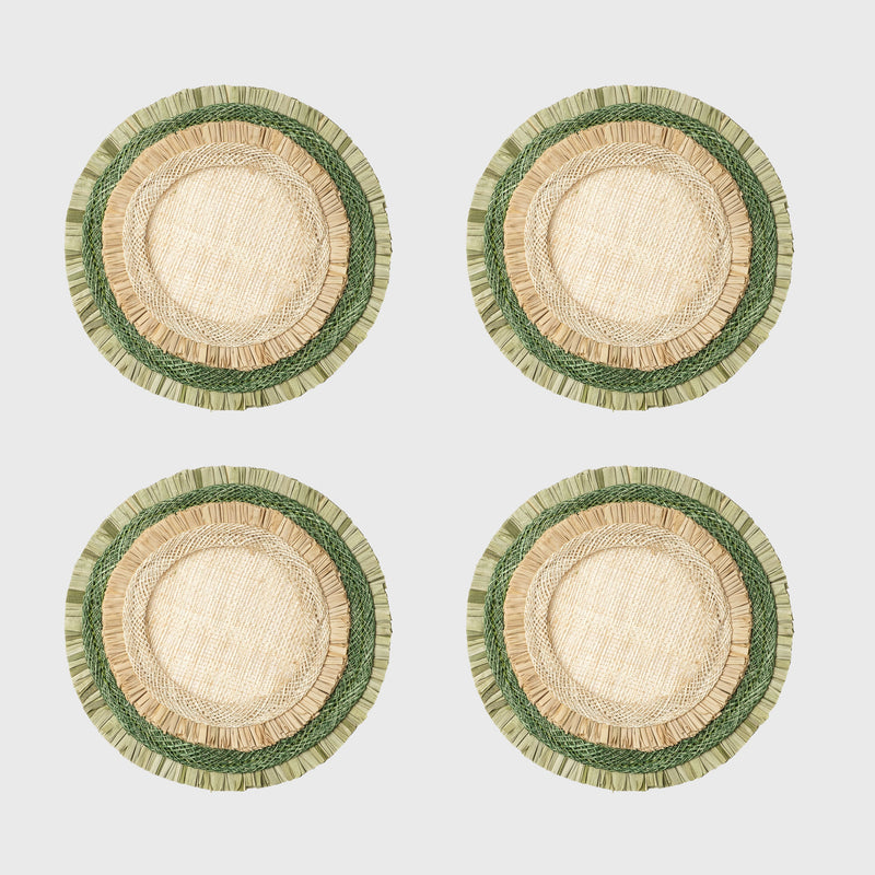Ruffle edge straw coasters, green