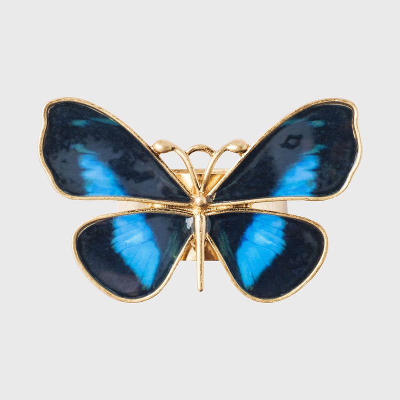 Painterly butterfly napkin rings, blue, set of four