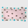 Embroidered evil eye embroidered pillow, pale pink linen
