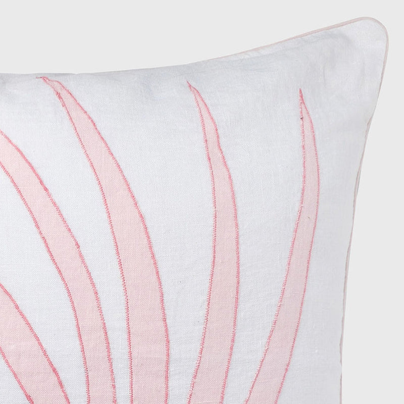 Palm frond pillow, white linen with pale pink