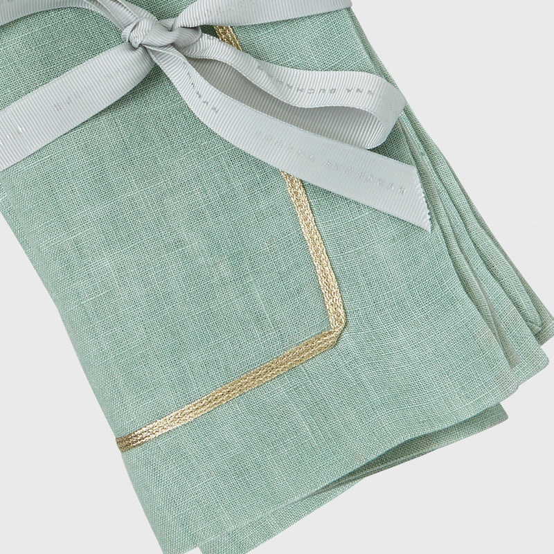 Gold trim dinner napkins, seafoam, set of two