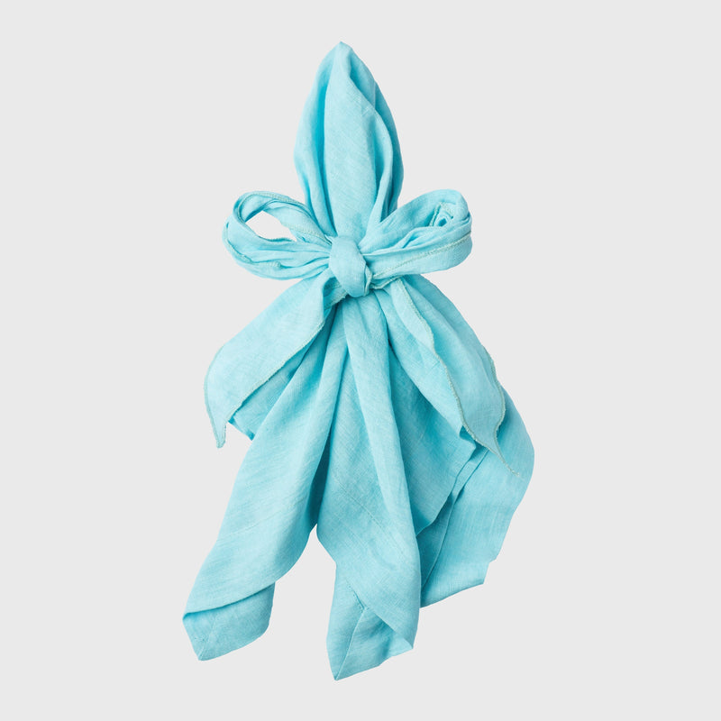 Bow linen napkin, aqua, set of two
