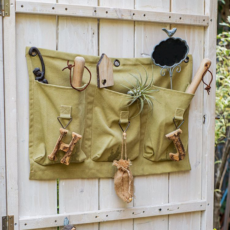 3-Pocket Green Canvas Organizer for Garden Tools