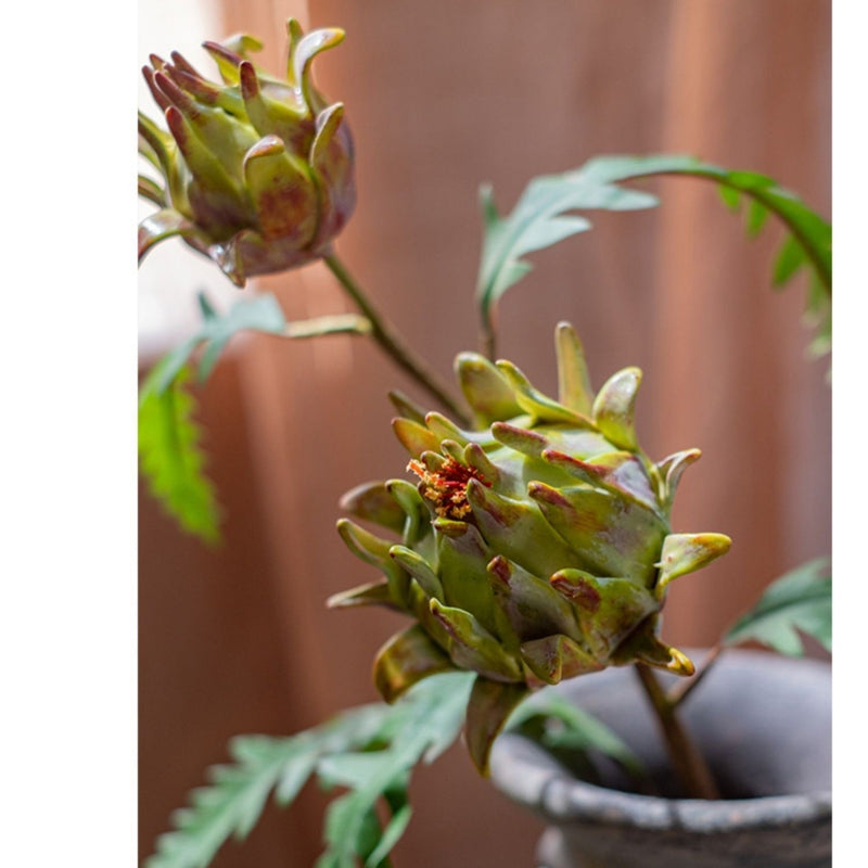 Artificial Artichoke Flower Stem in Red Green 23" Tall