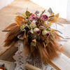 Artificial Silk Autumn Reed Pink Rose Designer Flower Bouquet
