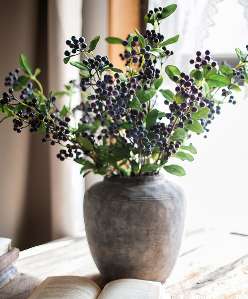 Artificial Blue Snowberry Leaf Stem 28" Tall