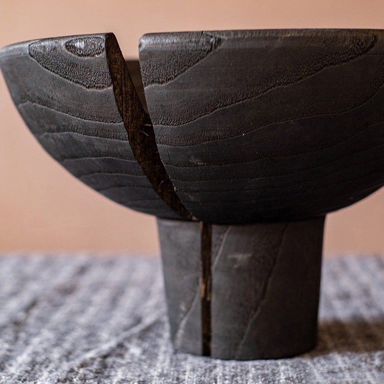 Carbonized Wood Footed Bowl